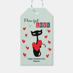 Valentijnsdag Retro Mid Century Cat Cadeaulabel