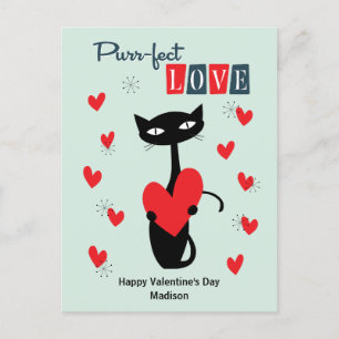 Valentijnsdag Retro Mid Century Cat Feestdagenkaart
