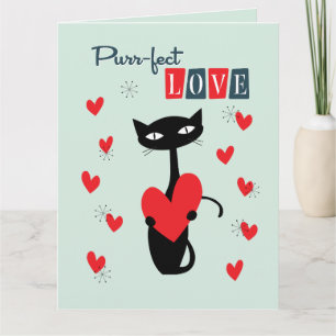Valentijnsdag Retro Mid Century Cat Kaart