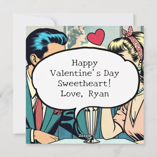 Valentijnsdag | Retro stel dat milkshakes drinkt Feestdagenkaart (Achterkant)