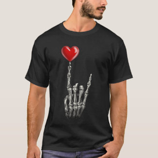 Valentijnsdag Rock Star Skelet Hand Teken Hart cad T-shirt