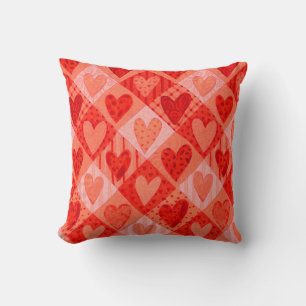 Valentijnsdag rode en roze patchwork harten kussen
