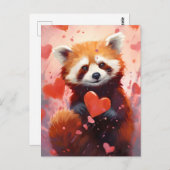 Valentijnsdag Rode Panda Briefkaart (Voorkant / Achterkant)