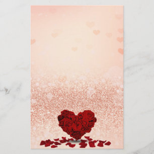 Valentijnsdag Rode Roos Hart Boeket Pastel Perzik Briefpapier