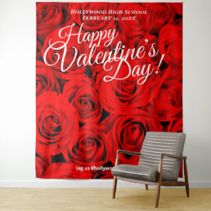 Valentijnsdag Rode Rozen Foto Selfie Achtergrond Wandkleed
