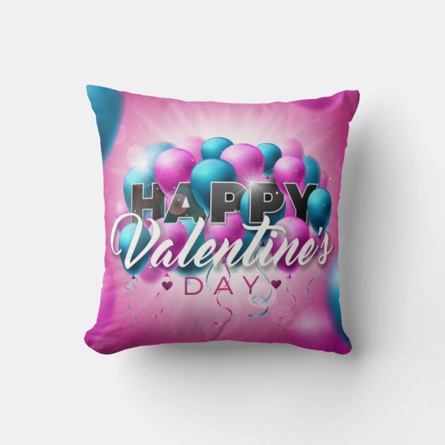 Valentijnsdag Romantic Pink en Blue Balloon Kussen (Voorkant)