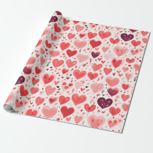 Valentijnsdag rood en roze harten cadeaupapier