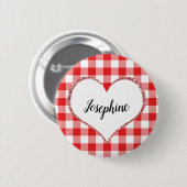 Valentijnsdag Rood Gingham Hart Aangepaste Naam Ronde Button 5,7 Cm (Voorkant /achterkant)