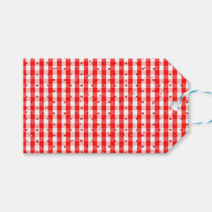 Valentijnsdag rood gingham stijfpatroon cadeaulabel