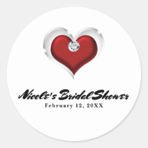 Valentijnsdag Rood Hart met Diamant Chic Feest Ronde Sticker
