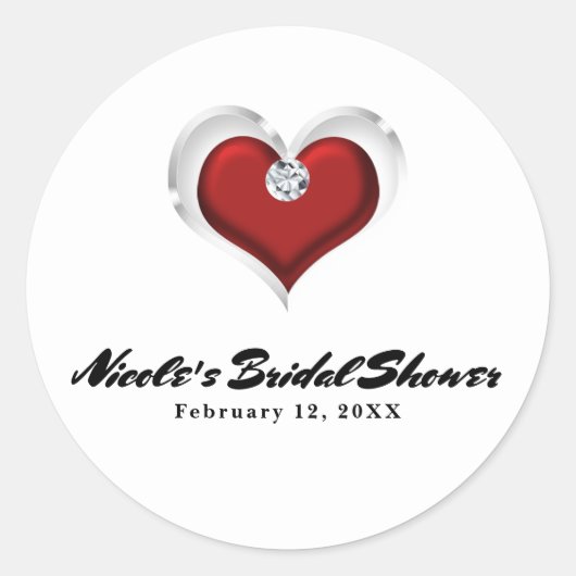 Valentijnsdag Rood hart met Diamond Chic Party Ronde Sticker (Voorkant)