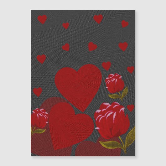 Valentijnsdag, rood hart, rode roos op grijs (Voorkant)