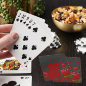 Valentijnsdag, rood hart, rode roos op grijs pokerkaarten (Insitu)