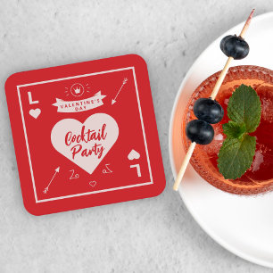 Valentijnsdag Rood Roze Hart en Liefdesfeest Vierkante Kartonnen Onderzetter