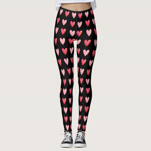 Valentijnsdag Rood Roze Hartpatroon Leggings (Voorkant)