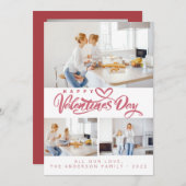 Valentijnsdag rood script 3 collage multi-foto feestdagenkaart (Voorkant / Achterkant)