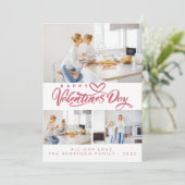 Valentijnsdag rood script 3 collage multi-foto feestdagenkaart (Staand voorkant)