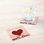 Valentijnsdag Roos Hart Boeket - Papier Onderzette Vierkante Kartonnen Onderzetter (Insitu)