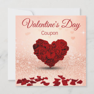 Valentijnsdag Roos Heart Bouquet - Coupon Card Feestdagenkaart