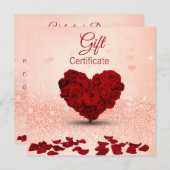 Valentijnsdag Roos Heart Bouquet Gift Certificate (Voorkant / Achterkant)