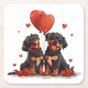 Valentijnsdag Rottweiler Dogs Vierkante Kartonnen Onderzetter