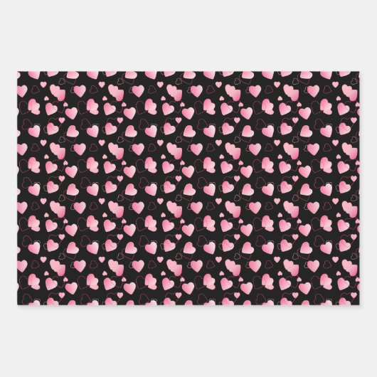Valentijnsdag Roze en Black Hearts Script love Inpakpapier Vel (Voorkant 2)