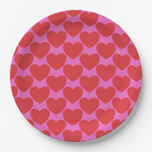 Valentijnsdag Roze en Rode Hart Patroon Feest Papieren Bordje