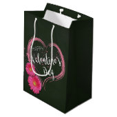 Valentijnsdag Roze hartbloemen Gemiddelde Gift Bag Medium Cadeauzakje (Achterkant Gekanteld)