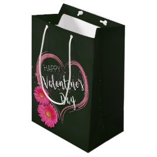 Valentijnsdag Roze hartbloemen Gemiddelde Gift Bag Medium Cadeauzakje