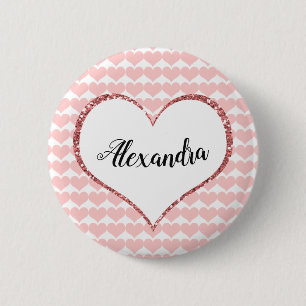 Valentijnsdag Roze harten Aangepaste naam Ronde Button 5,7 Cm