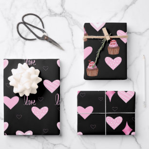 Valentijnsdag Roze Harten, Zoetigheden en Liefde Inpakpapier Vel