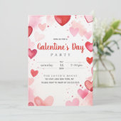 Valentijnsdag roze rode harten kaart (Staand voorkant)