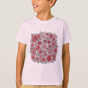 Valentijnsdag Roze Rode Rozen Harten Doodles T-shirt