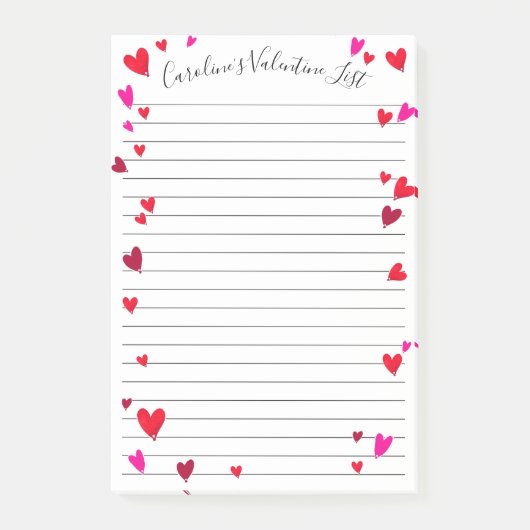 Valentijnsdag roze rood hart gepersonaliseerd post-it® notes (Voorkant)