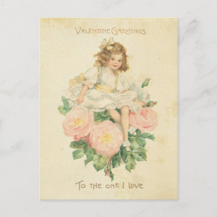  Valentijnsdag  Roze Rose Schattige Meisje Feestdagenkaart