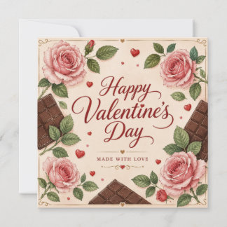 Valentijnsdag Roze Rozen Chocoladerepen Kaart