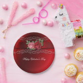 Valentijnsdag  Roze Rozen Wit Hart Papieren Bordje (Feest)