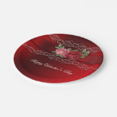 Valentijnsdag  Roze Rozen Wit Hart Papieren Bordje (Gekanteld)