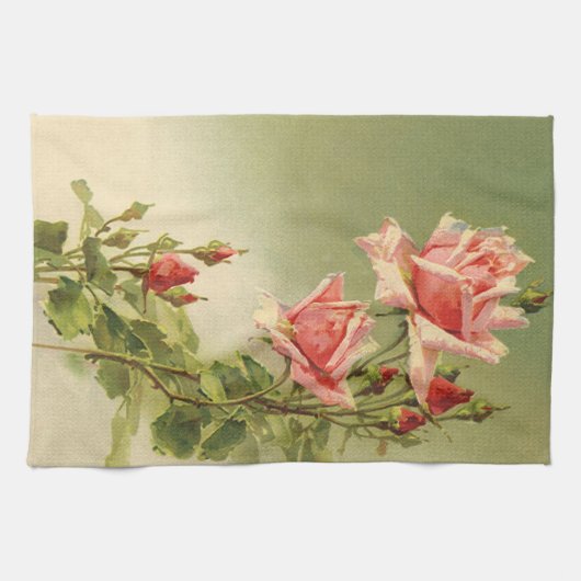 Valentijnsdag Roze Victoriaans Roos van de tuin Theedoek (Horizontaal)