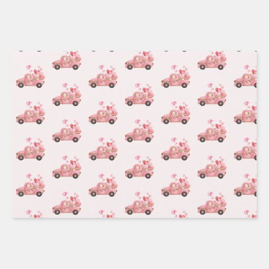 Valentijnsdag roze vrachtwagen en ballonnen inpakpapier vel (Voorkant 2)