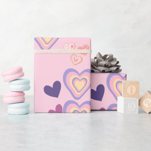 Valentijnsdag schattig roze en paars hart cadeaupapier (Baby Shower)