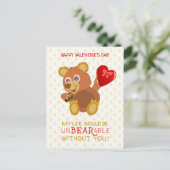 Valentijnsdag Schattige Beer ondraaglijke woordgra Briefkaart (Staand voorkant)