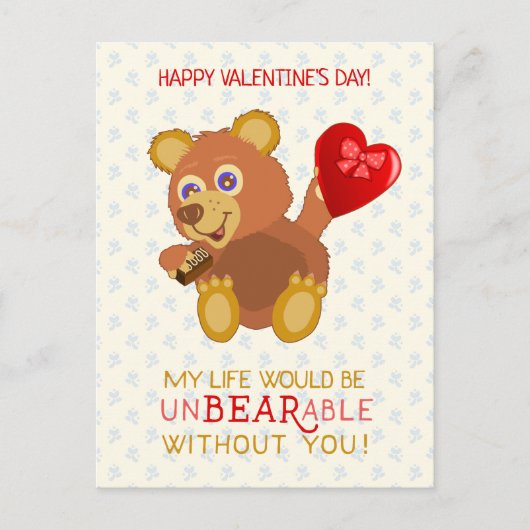 Valentijnsdag Schattige Beer ondraaglijke woordgra Briefkaart (Voorkant)