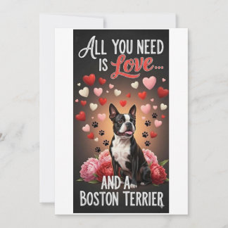 Valentijnsdag schattige boston terrier hond Foto   Feestdagenkaart