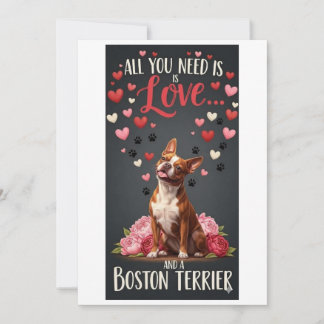 Valentijnsdag schattige boston terrier hond Foto   Feestdagenkaart