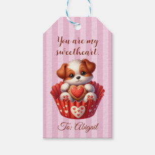 Valentijnsdag Schattige Dog in een Cupcake Cadeaulabel