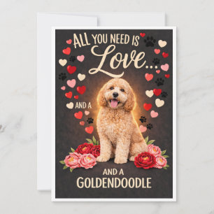 Valentijnsdag Schattige Goldendoodle Foto Knuffel Feestdagenkaart