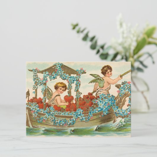 Valentijnsdag schattige hart cupido cherubs Feestdagenkaart (Staand voorkant)