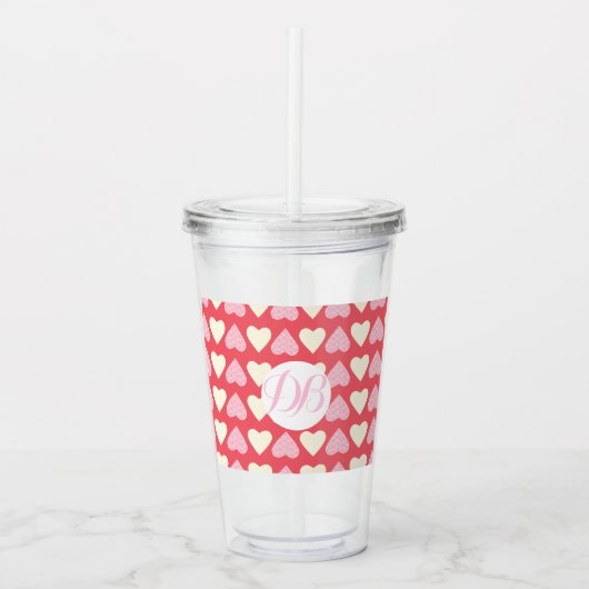 Valentijnsdag Schattige Hart Monogram Acryl Drinkbeker (Voorkant)