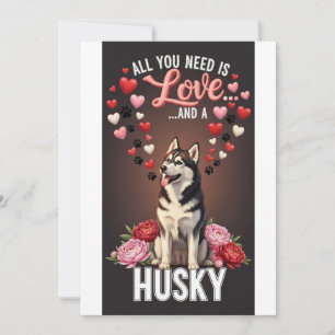 Valentijnsdag Schattige husky Foto Knuffel  Feestdagenkaart